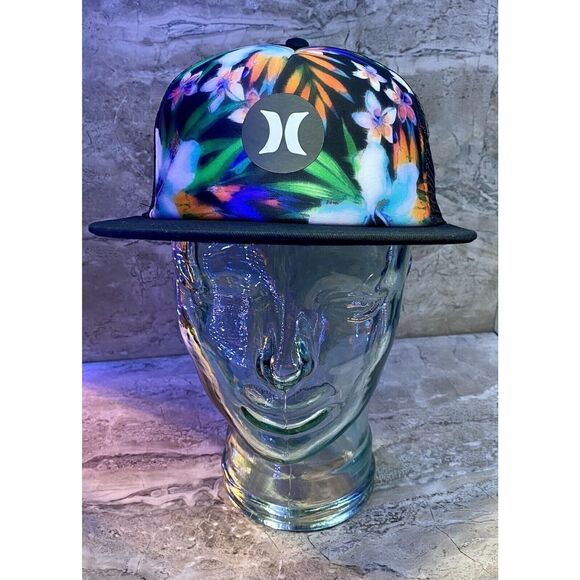 Hurley Men's Balboa Trucker Hat Black Multicolor Tropical Snapback One Size - Picture 3 of 10